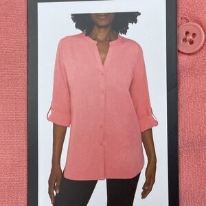 Mario Serrani Women's M Button Front Blouse Pink d1201